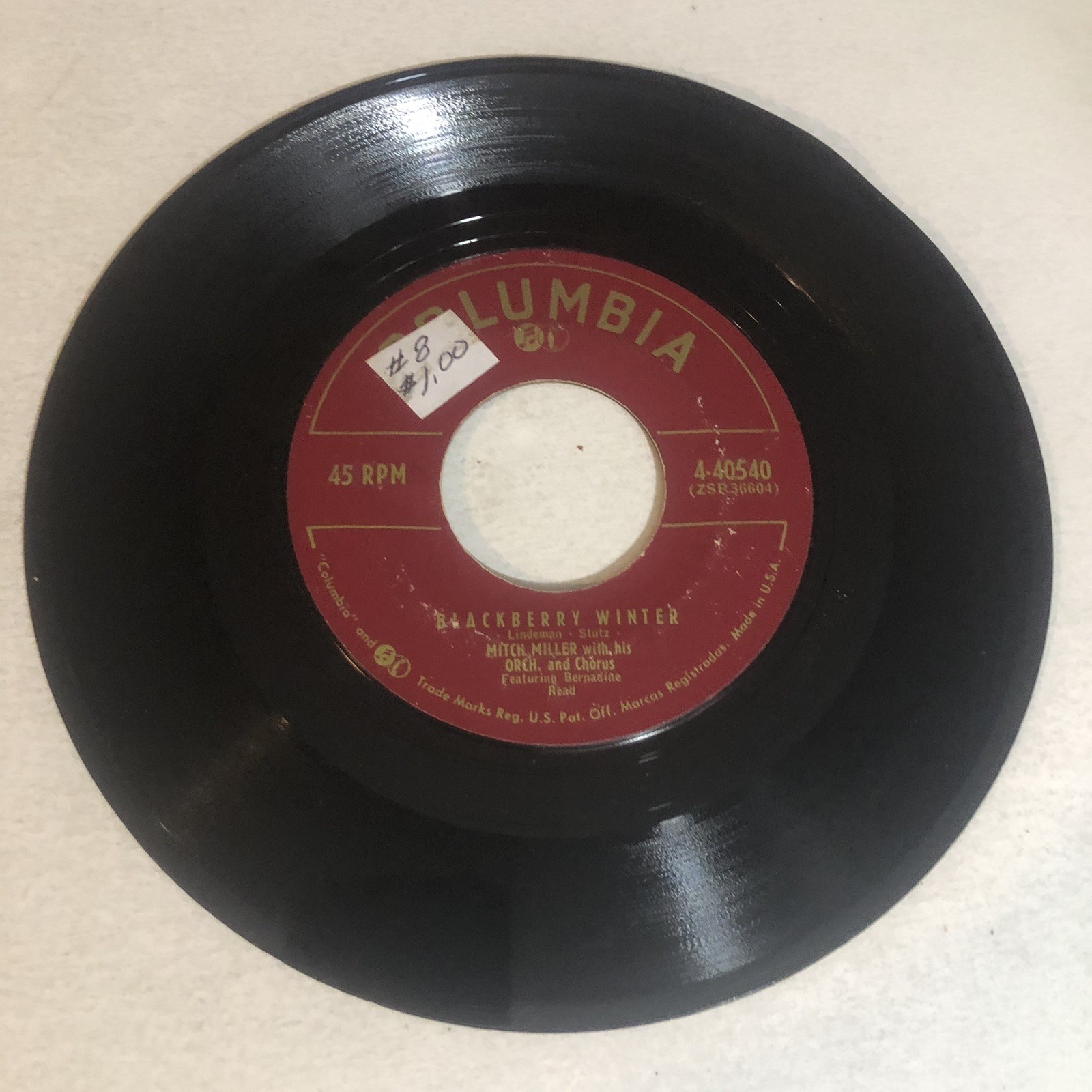 Mitch Miller Blackberry Winter 45 Vinyl Vintage Columbia Epic Records