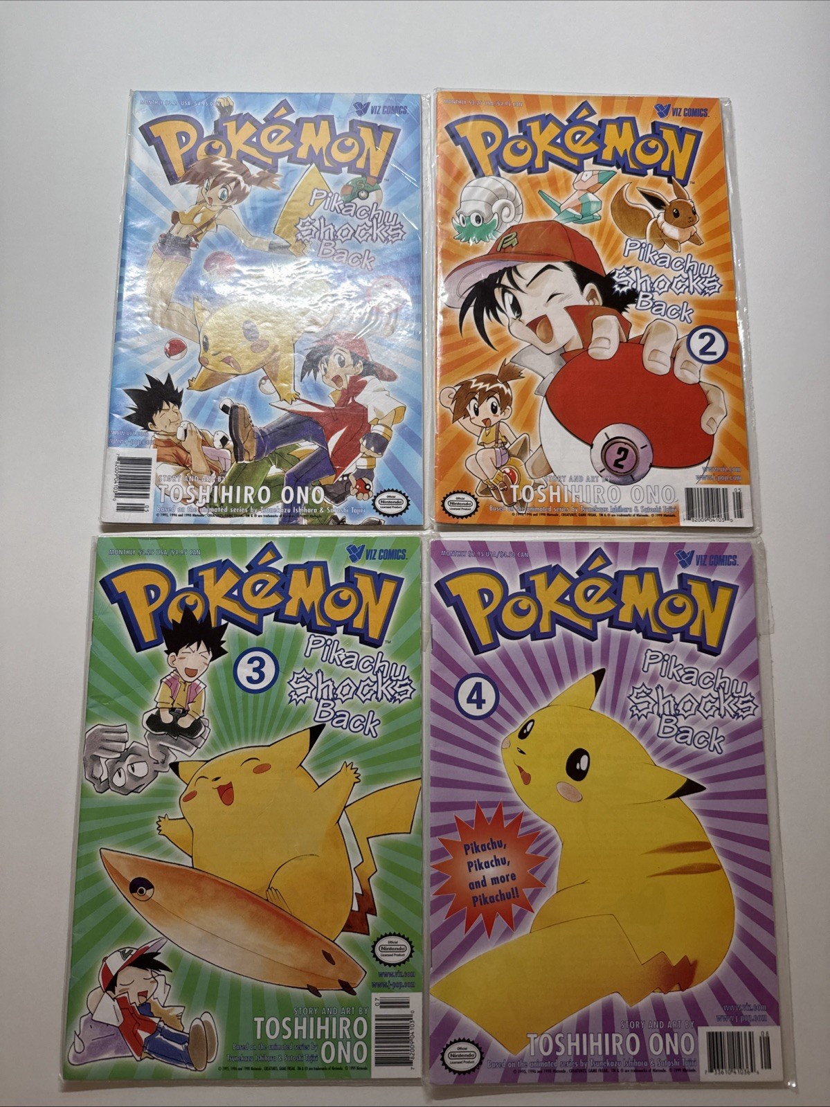 Lotto fumetti Pokémon Pikachu Shocks Back Toshihiro Ono VIZ 1999 manga vintage 1-4