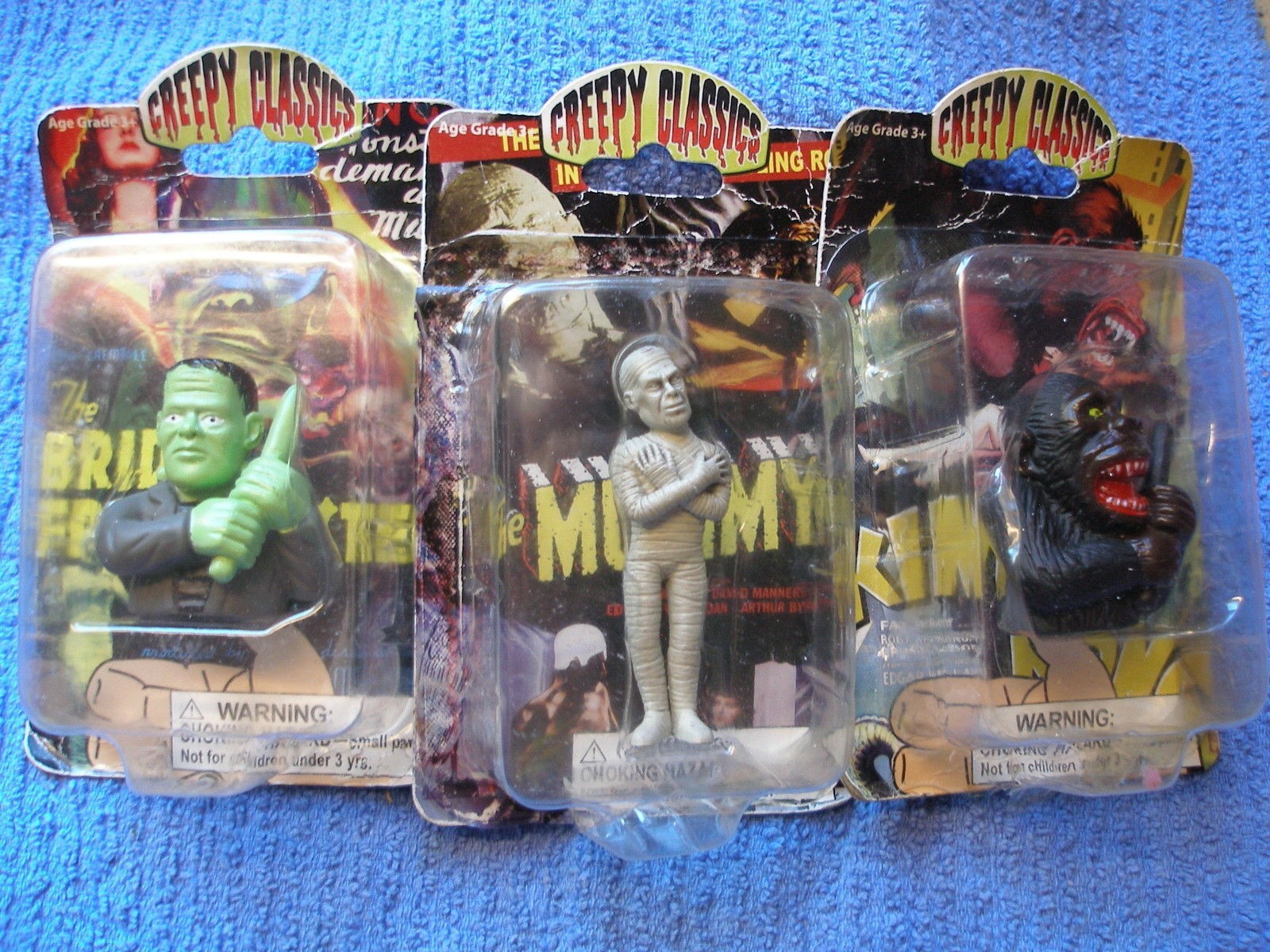 2006 Creepy Classics 3" The Mummy / 2" King Kong and Frankenstein Finger Puppets