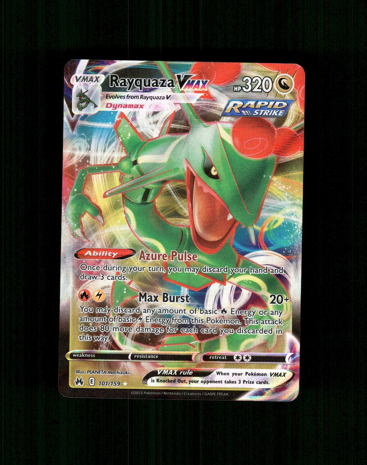 Rayquaza VMAX 101/159 Holo VMAX Raro Pokemon Corona Zenith Quasi Nuovo