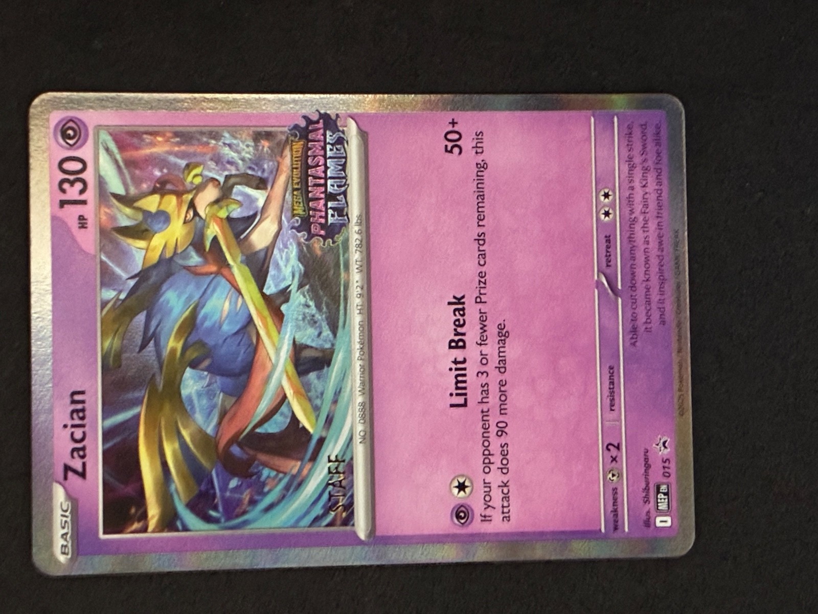 Zacian (Prerelease) [Staff] 015 Holo Promo ME: Mega Evoluzione Promo Pokemon quasi nuovo