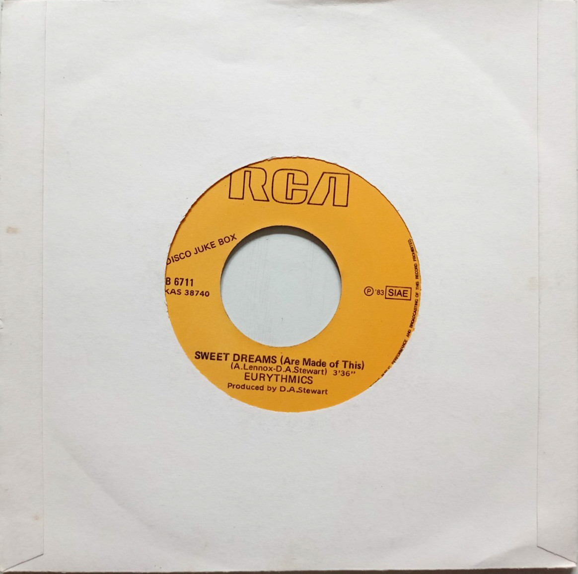 7" -EURYTHMICS-SWEET DREAMS- RCA 1983 JUKE BOX - H