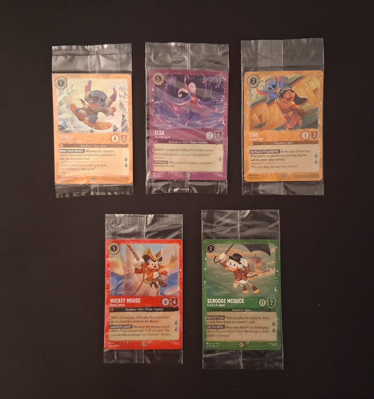 Disney Lorcana: Elsa, Lilo, McDuck, Mickey, and Stitch Glimmer Promos Sealed