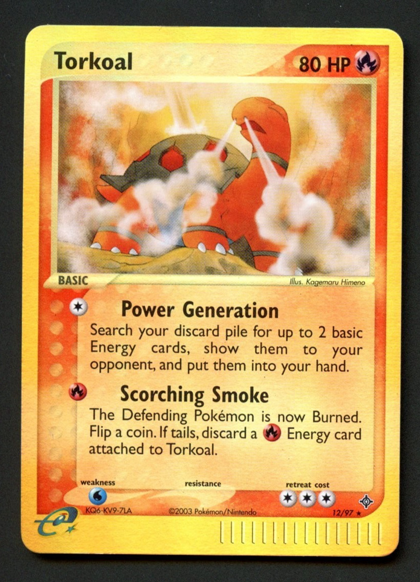 Carta Pokemon rara Torkoal 12/97 EX Drago leggermente giocata Reverse Holo