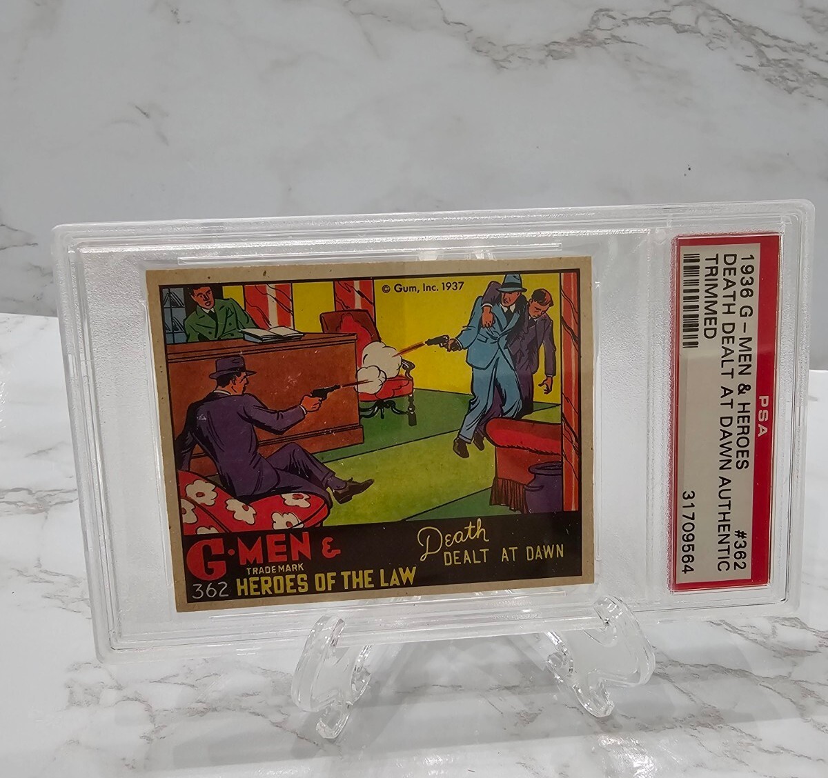 Antique Graded 1936 G Men Card # 362 PSA Antique Heroes Law GUM Troopers Death