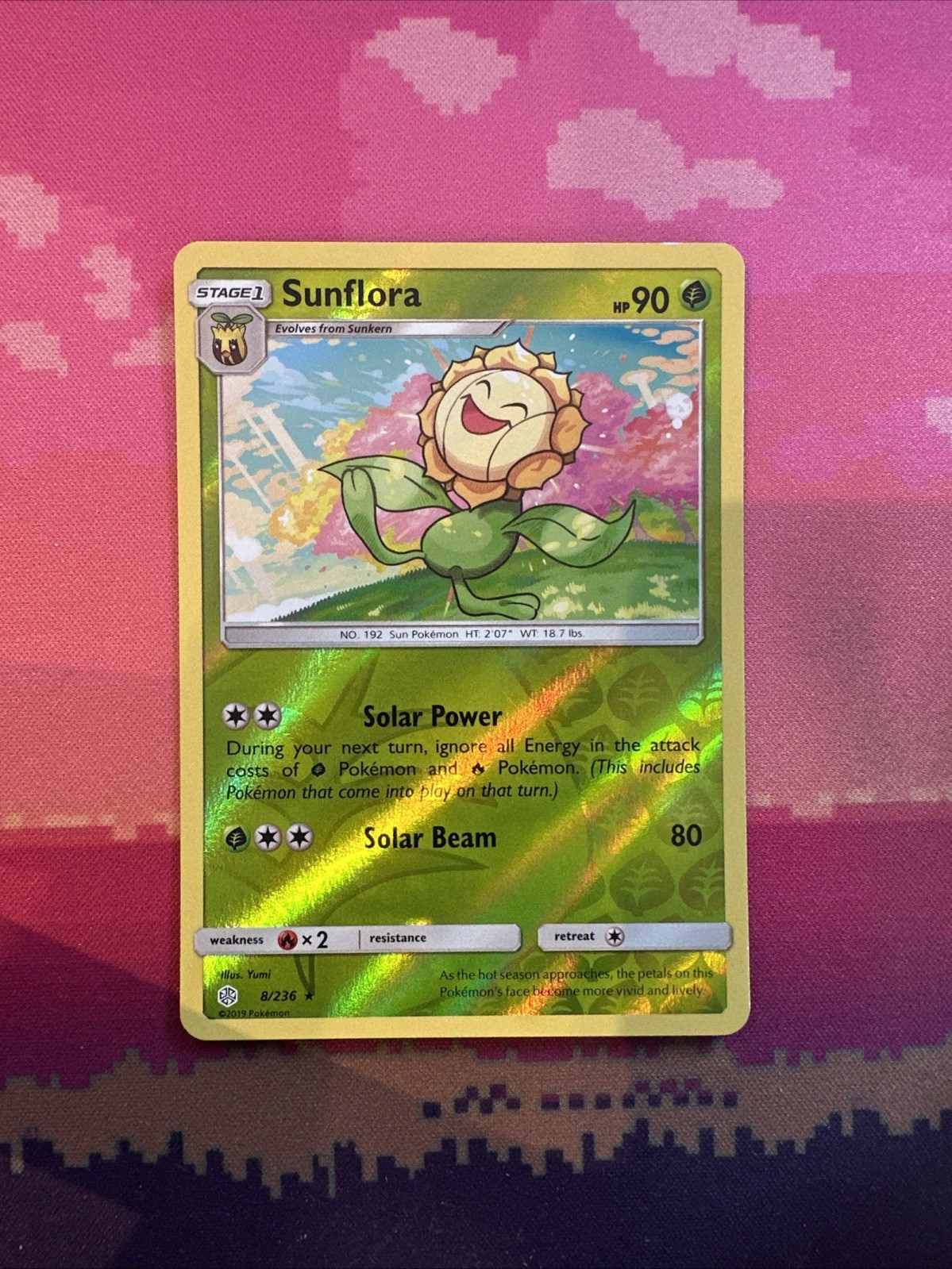 Pokemon Card Sunflora Cosmic Eclipse Reverse Holo Rare 8/236 NM