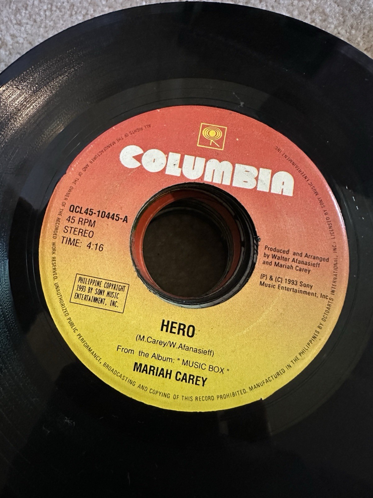Mariah Carey 45 rpm Philippines 7" Hero