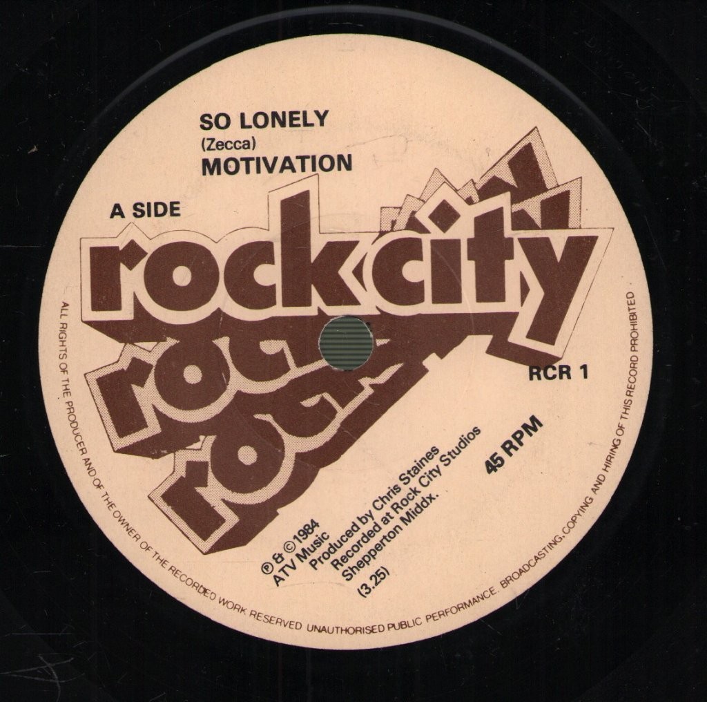 Motivation So Lonely Vinile 7" 45 RPM Rock City RCR1 UK 1984 VG+
