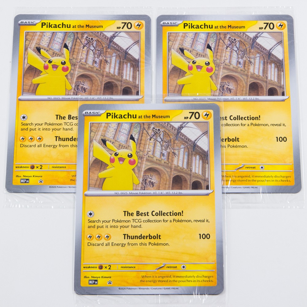 Carta Pokemon 3 Pezzi Pikachu Promo Museo di Storia Naturale Pikachu At