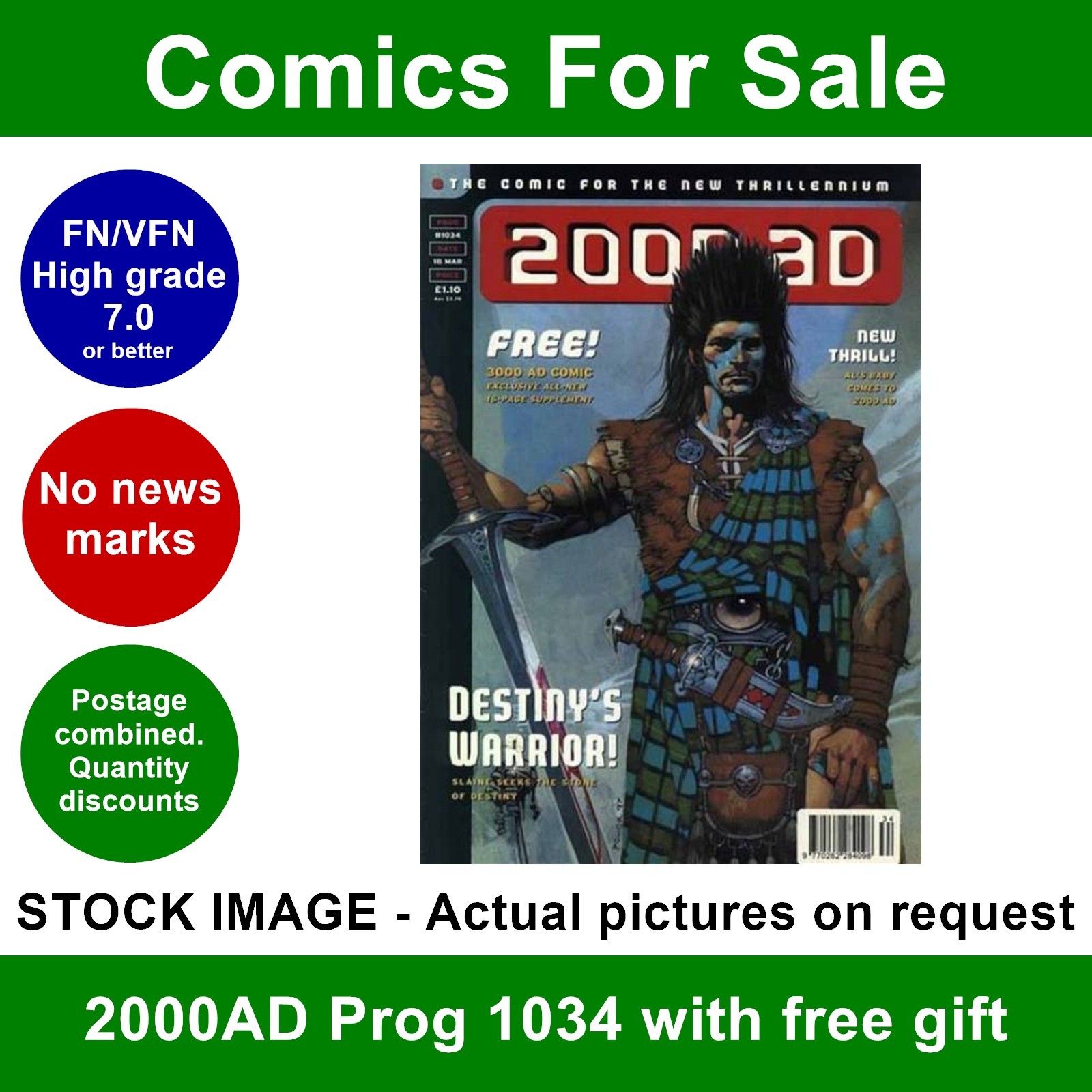 2000AD #1034 comic - Nice FN+ clean - with 3000AD comic - Mar 1997