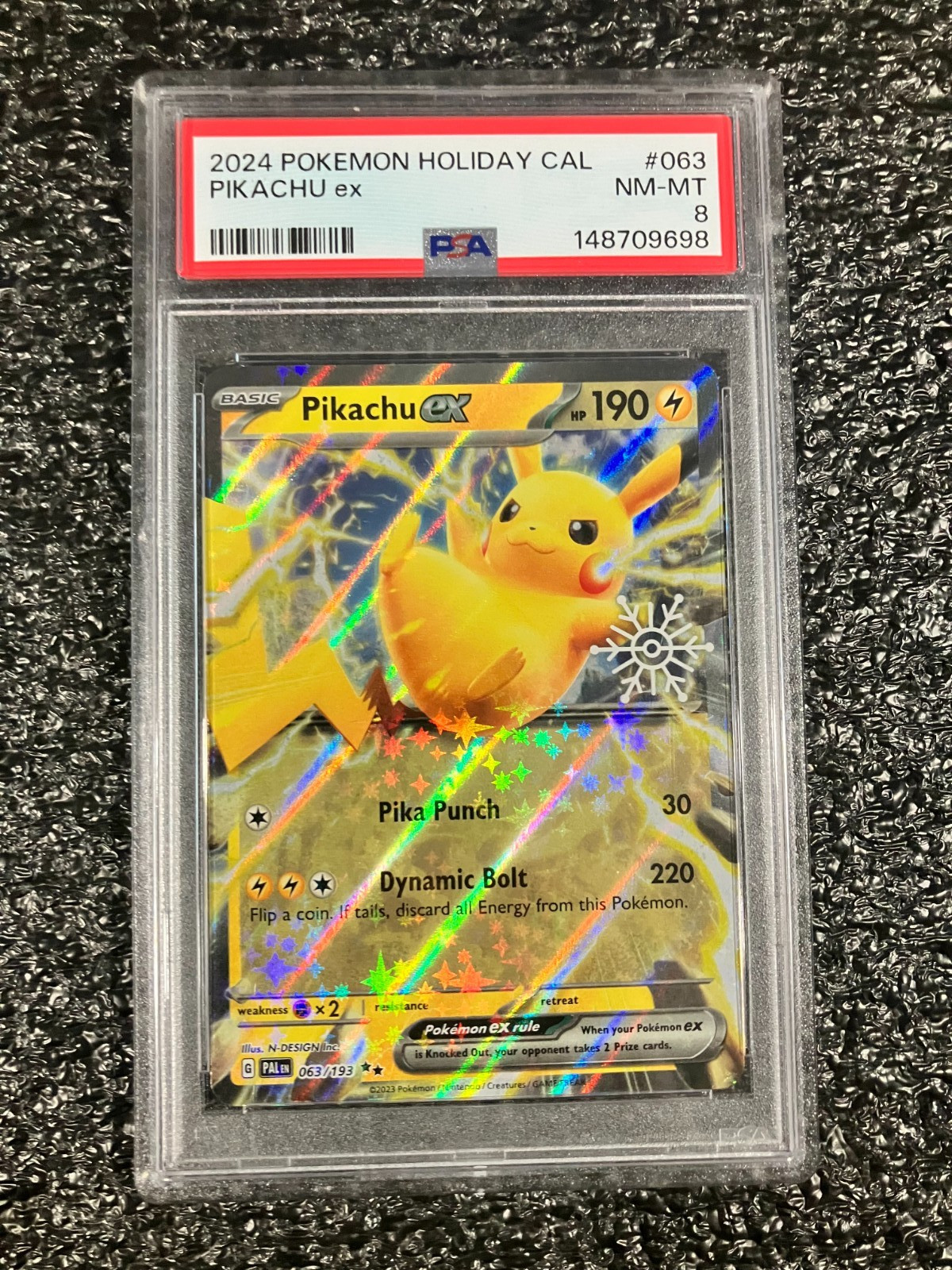 Pikachu Pokémon 2024 Paldea Evoluta 063/193 Calendario Festività TIMBRO FIOCCO DI NEVE