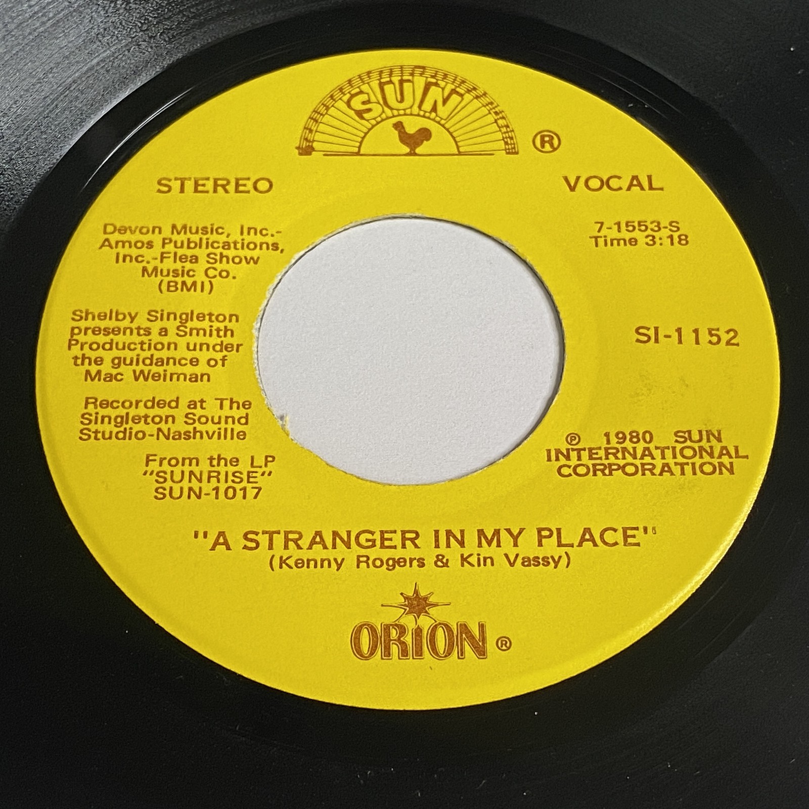 Orion: A Stranger In My Place / It Ain't No Mystery 45 - Sun - Country