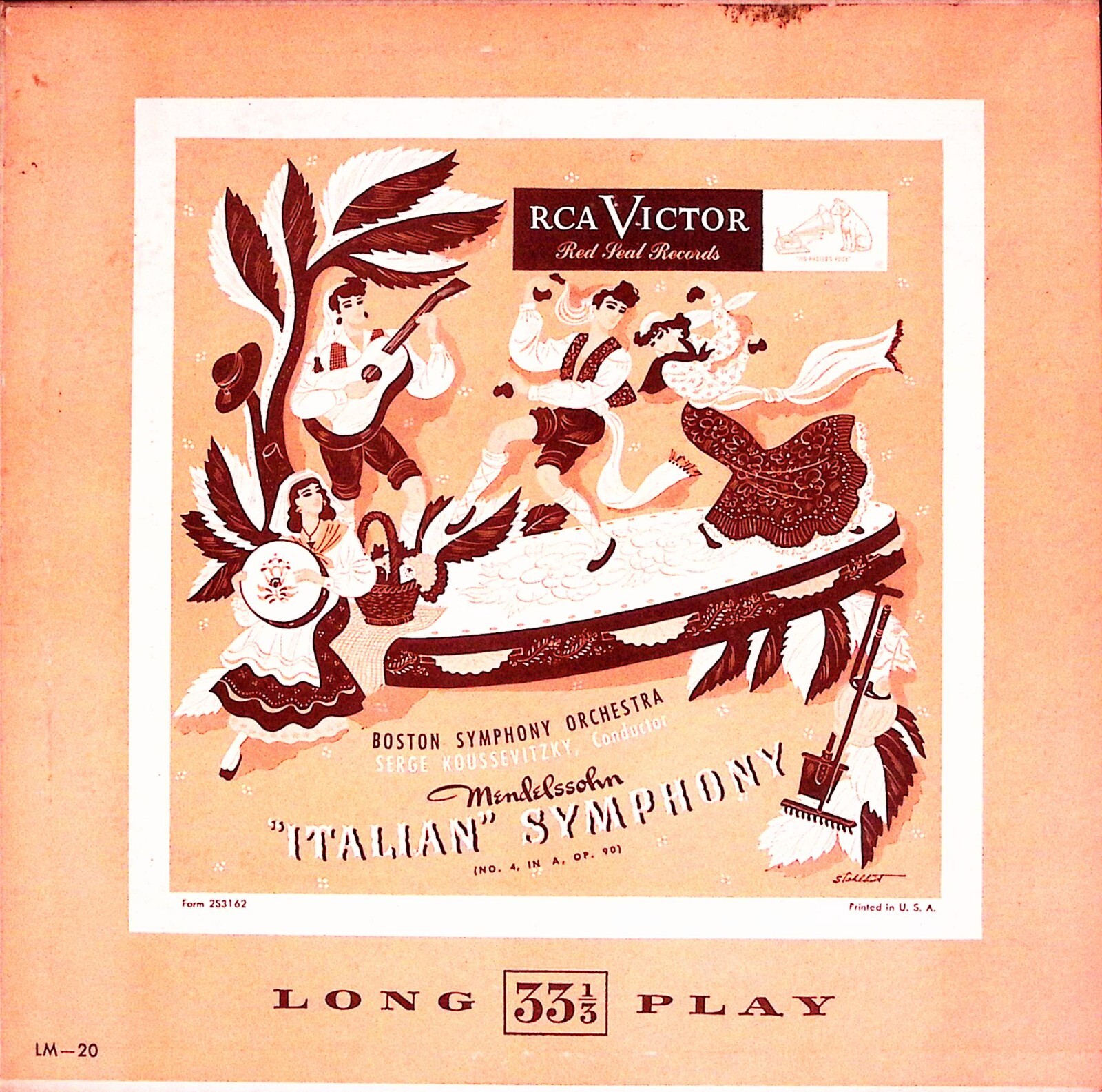 BOSTON SYMPHONY ORCHESTRA SERGE KOUSSEVITZKY ITALIAN SYMPHONY 10" VINYL LP 763