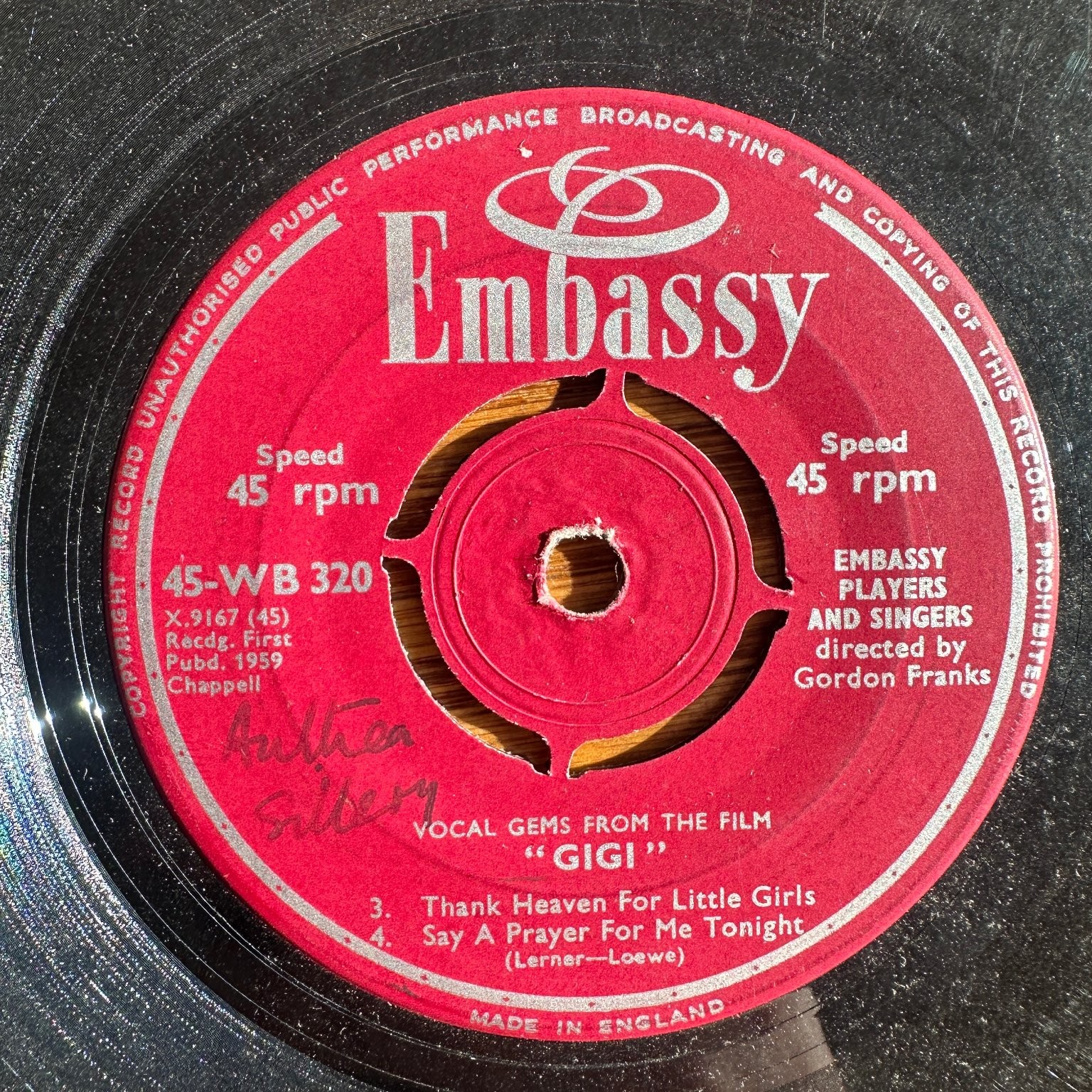 Embassy Players – Gigi Vocal Gems 7" Record 1959 Embassy Film Soundtrack 45 RPM
