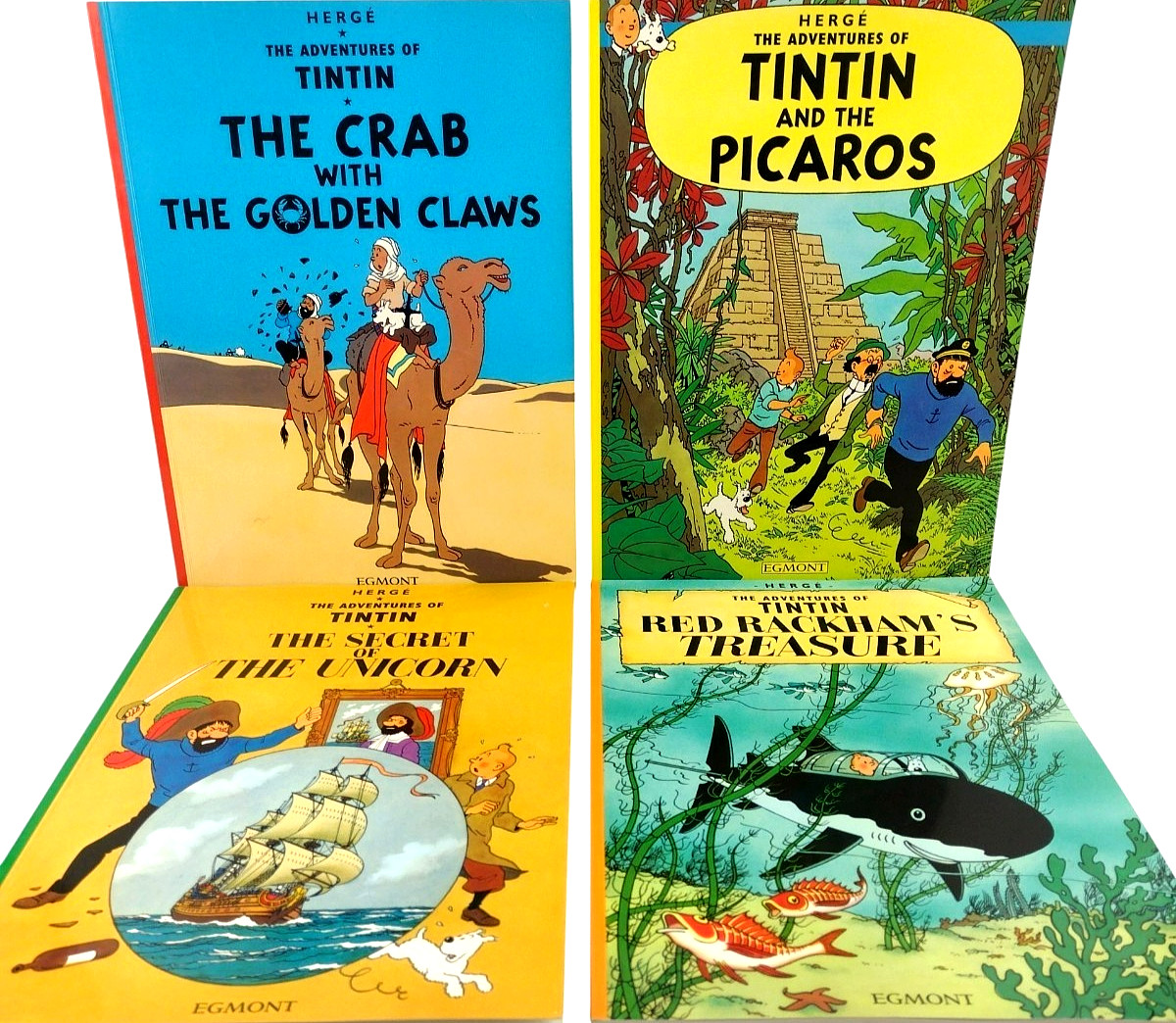 Tintin Lot of 4 Books Hergé Crab Golden Claws Unicorn Picaros Treasure