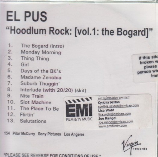 El Pus: Hoodlum Rock The Bogard Vol. 1 PROMO 13-Track MUSIC AUDIO CD hip hop EMI