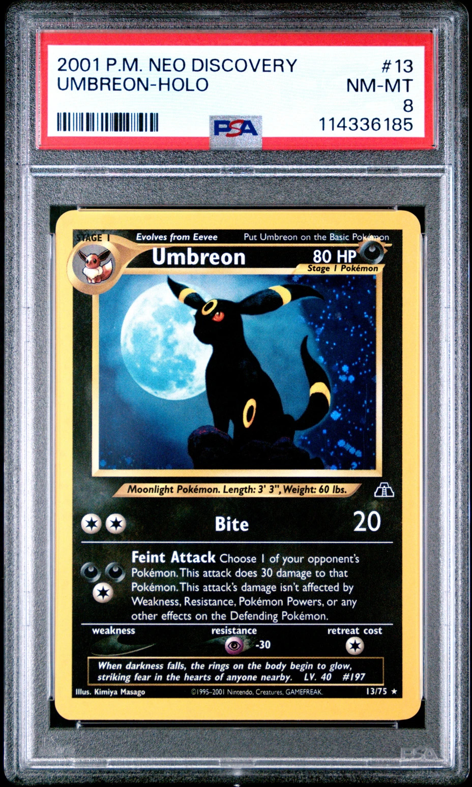 2001 POKEMON NEO DISCOVERY #13 UMBREON-HOLO PSA 8