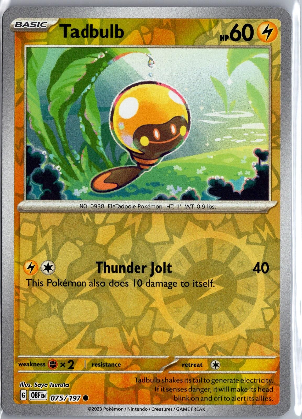 Tadbulb 075/197 Fiamme Ossidiana Comuni Pokemon Reverse Holo Leggermente Giocato