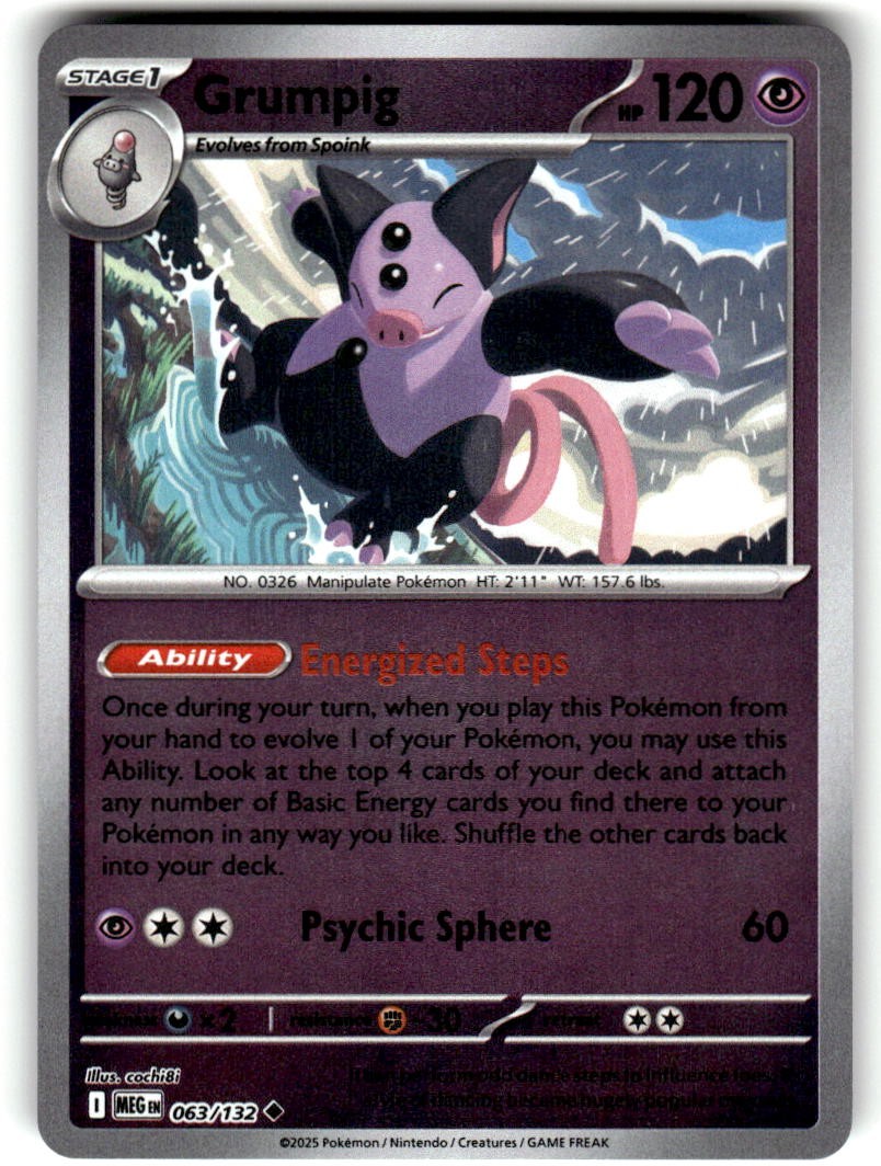 Grumpig Reverse Holo Uncommon Mega Evolution 063/132 quasi nuovo