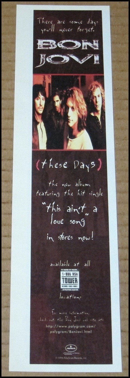 1995 Bon Jovi Questi Giorni Stampa Pubblicità Clipping Album Pubblicità 2,75"x11" Vintage
