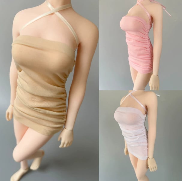 Modellino mini abito bodycon increspato femminile scala 1/6 per action figure corpo 12"