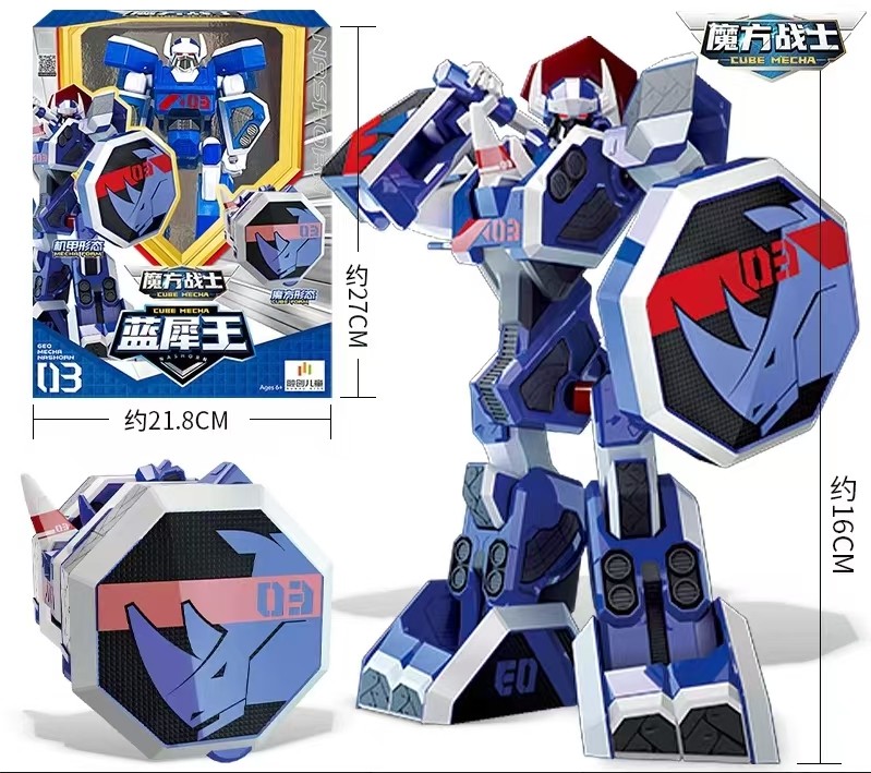 Geo Mecha Beast Guardian Rinoceronte 03 Blu Rinoceronte Trasformatore Robot Mini Giocattolo