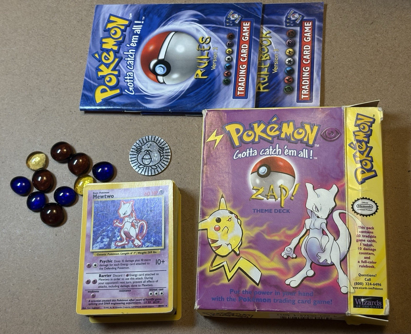 Mazzo tematico Pokemon Zap completo di 60 carte Mewtwo TCG, usato vintage 1999