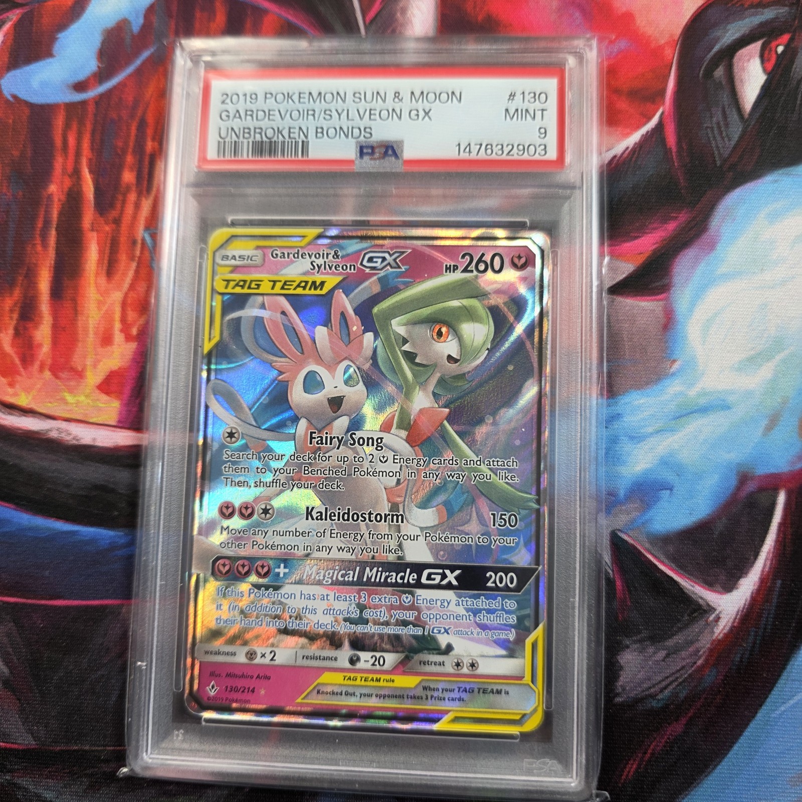 Pokemon Gardevoir & Sylveon GX Tag Team PSA 9 Legami Ininterrotti 130 Holo Card