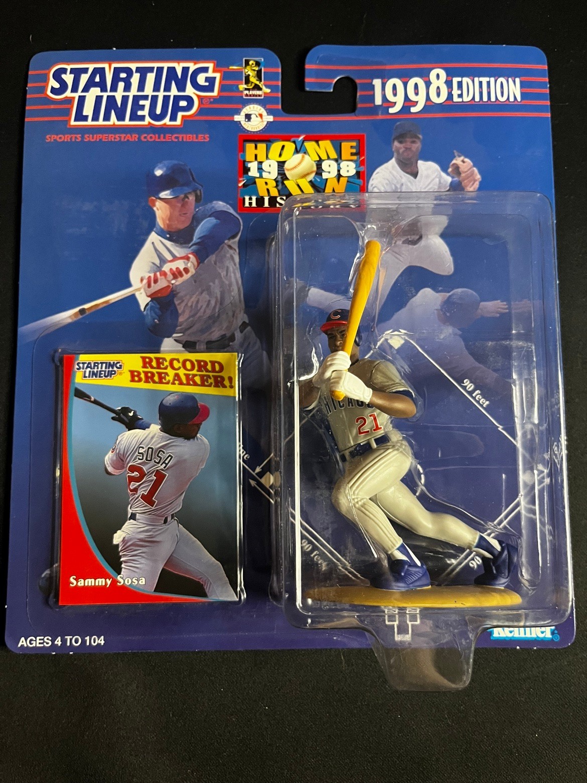 Sammy Sosa SLU 1998 Kenner Cubs Home Run Storia Record Breaker Nuovo su scheda