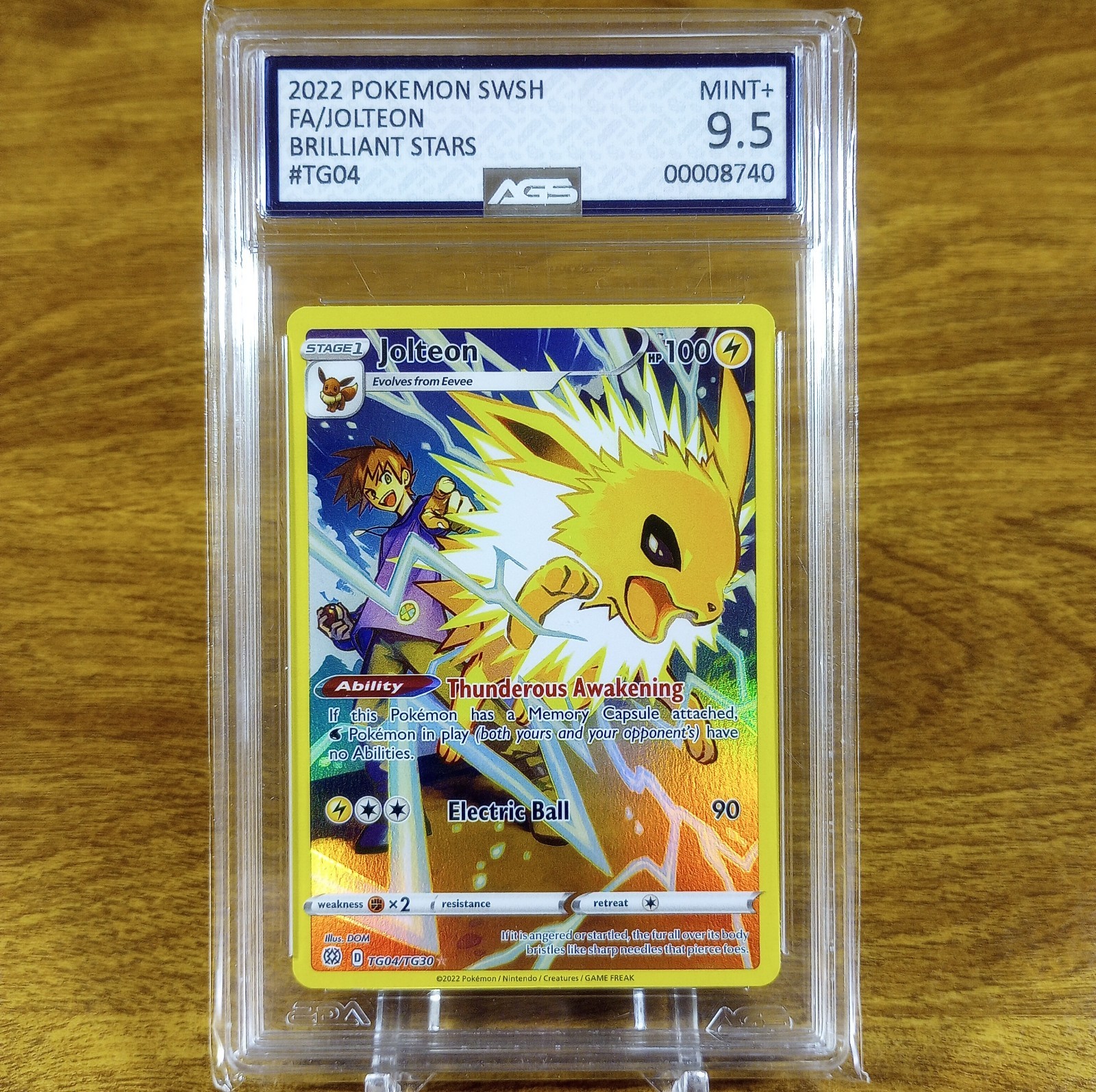 Pokemon Brilliant Stars Jolteon TG04/TG30 AGS Mint+ 9.5 Full Art Holo Rare 2022