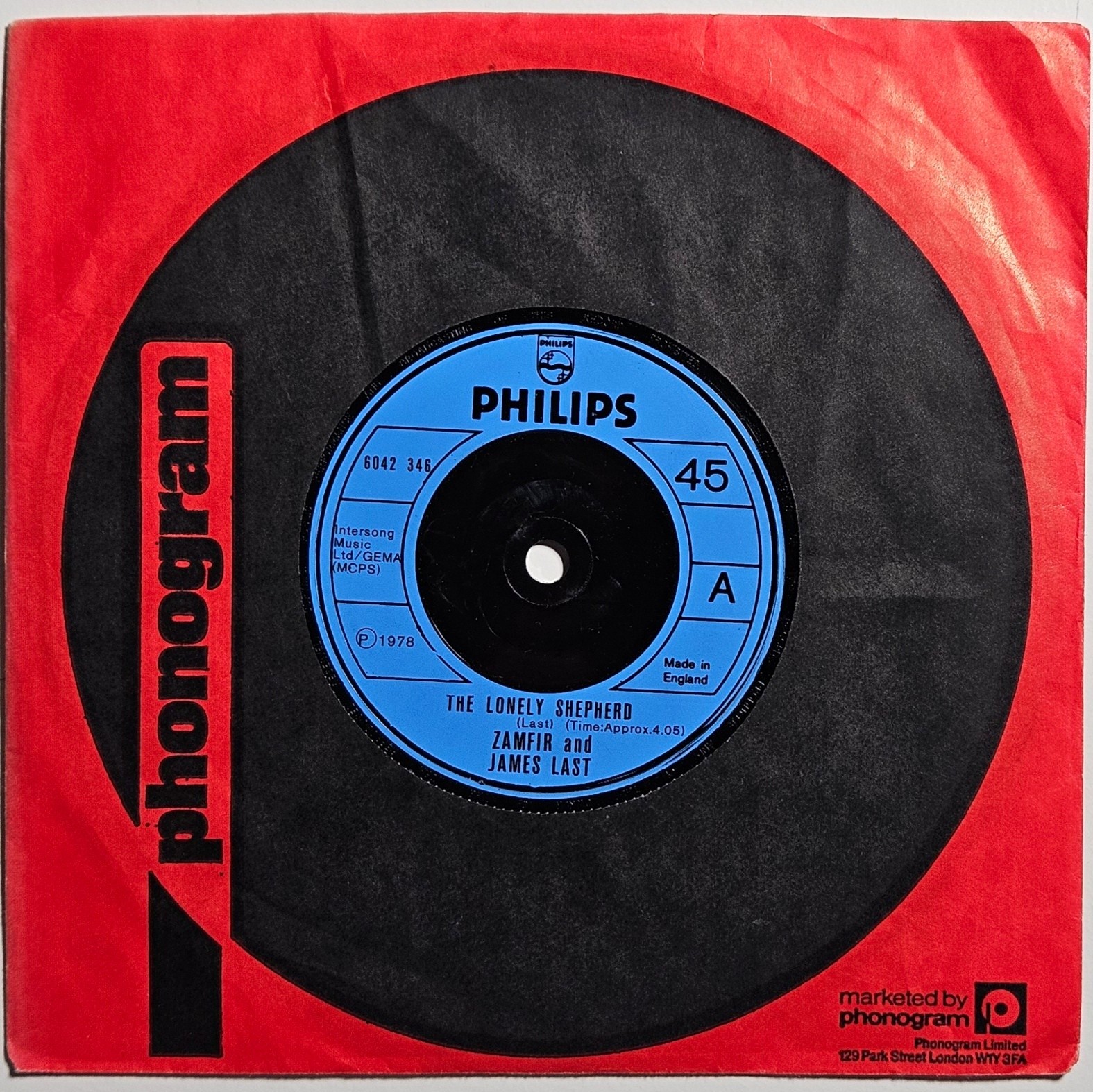 ZAMFIR, JAMES LAST - The Lonely Shepherd - 7" vinyl single - Philips 6042 346