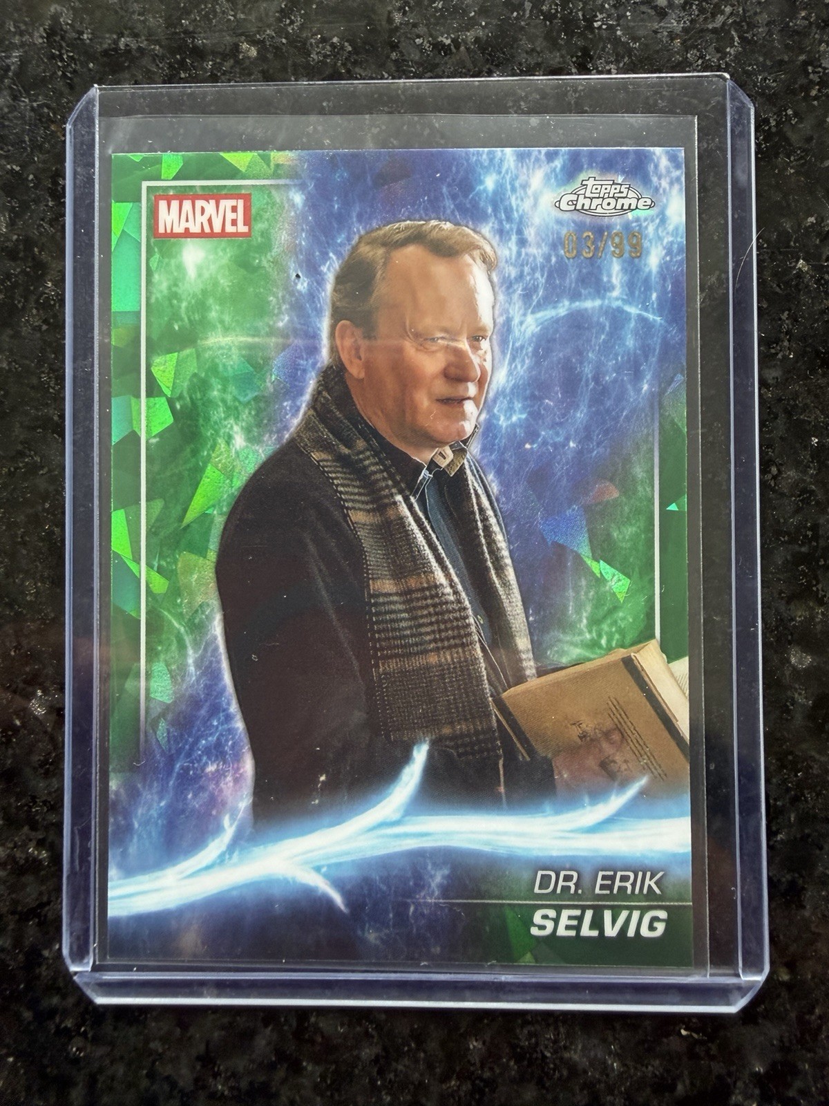 2025 Topps Chrome Marvel Studios Dr. Erik Selvig /99 rifrattore verde #14 Thor