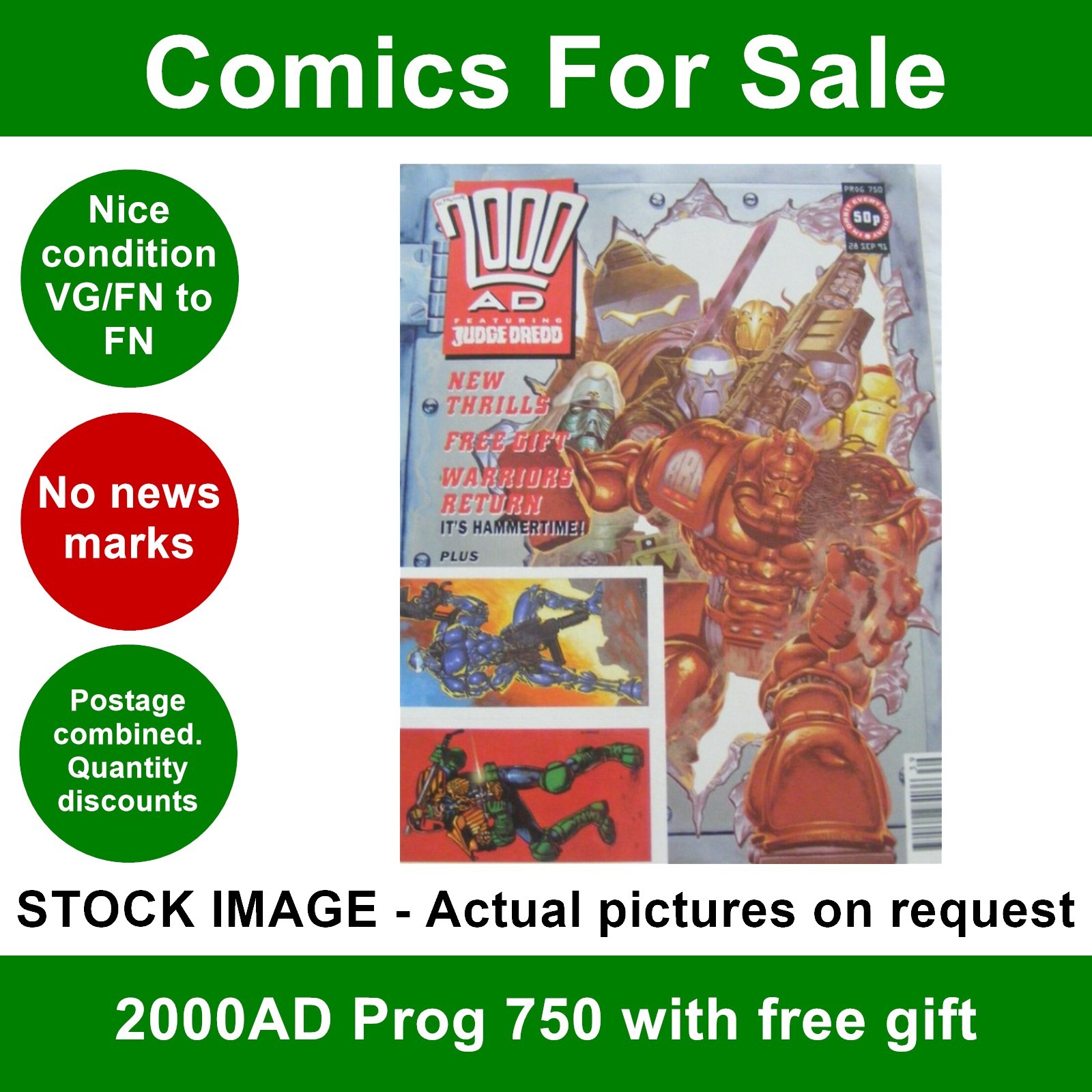 2000AD Prog 750 with free gift comic - Nice VG/FN clean - Sep 1991