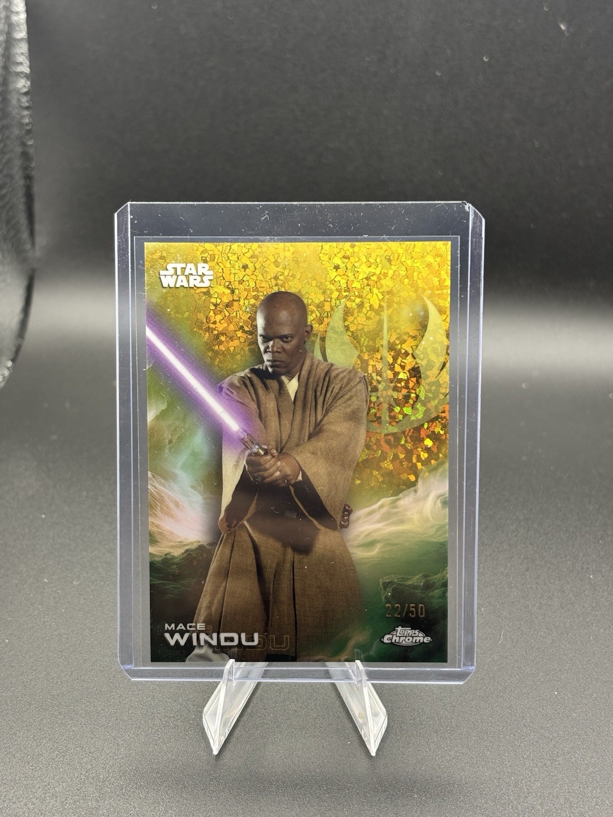 2025 Topps Chrome Star Wars Mace Windu oro mini rifrattore diamanti /50 #85