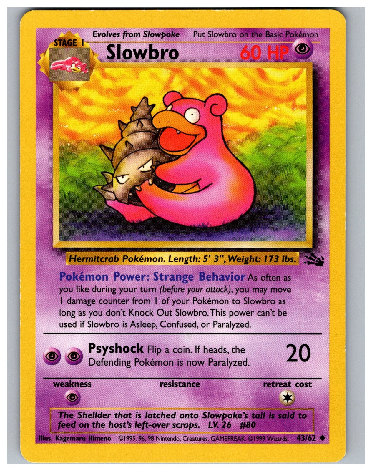 Slowbro 43/62 Fossil Pokemon Card