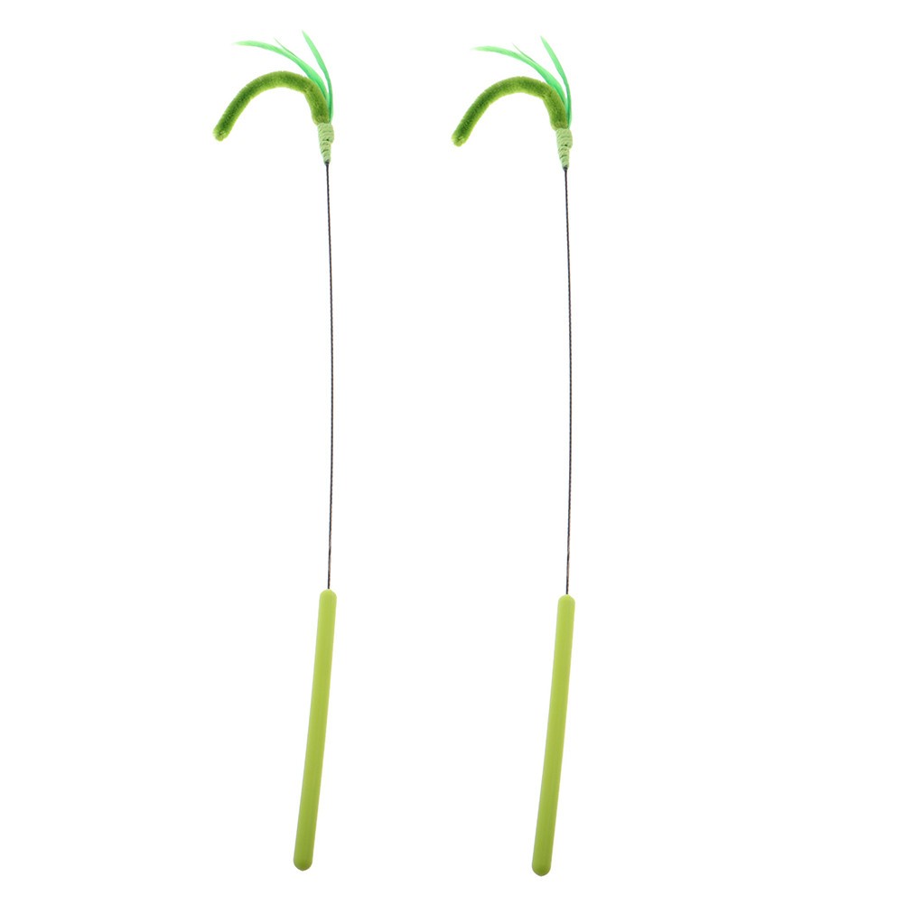 2pcs Faux Tail Grass Cat Teaser Rod Interactive Cat Portable Pole