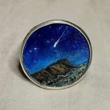 Anello fatto a mano Victoria Carlson argento sterling pittura paesaggio dichiarazione 8,5
