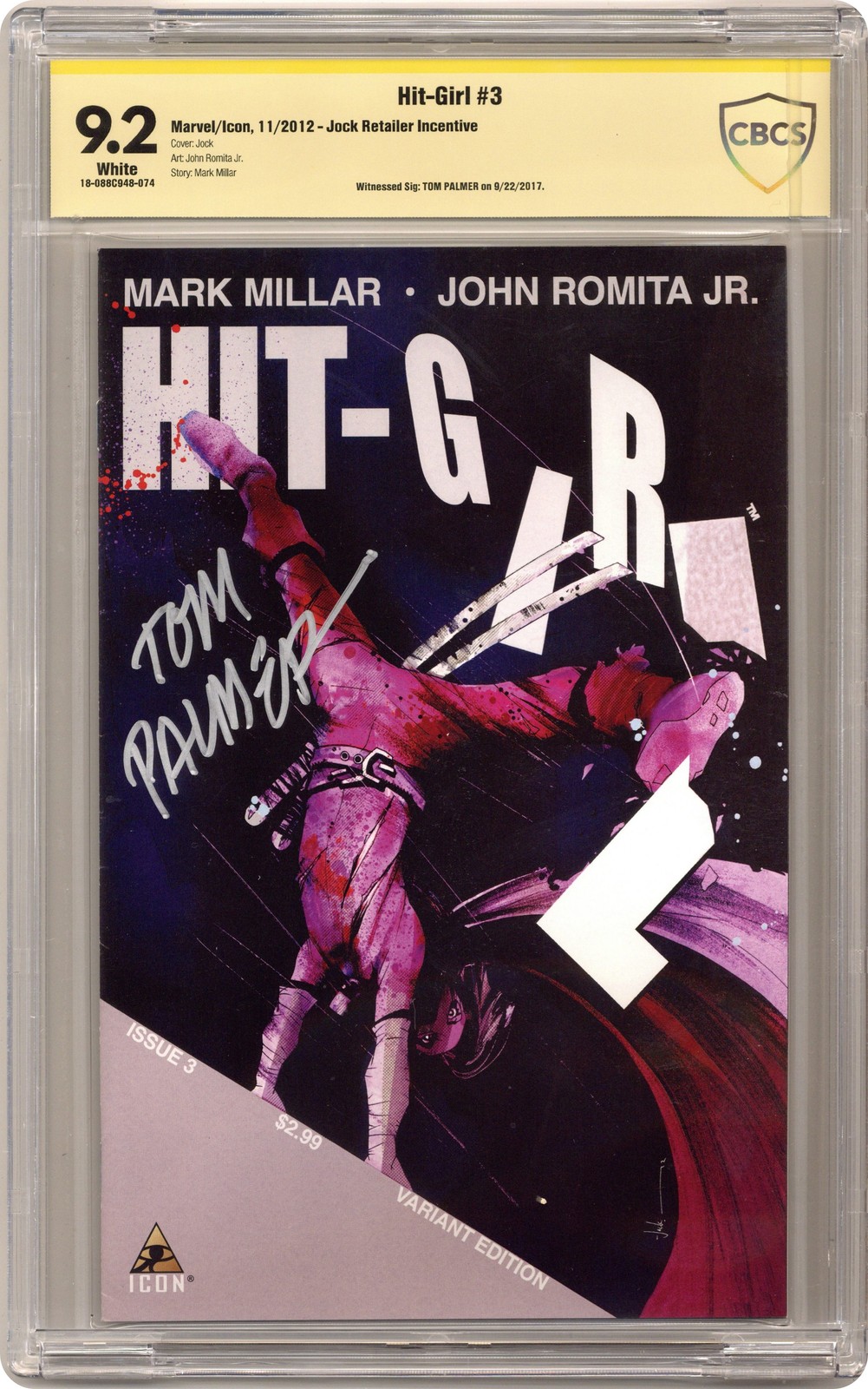 Hit-Girl #3B Jock 1:25 Variante CBCS 9.2 Testimone Sig Tom Palmer 2012