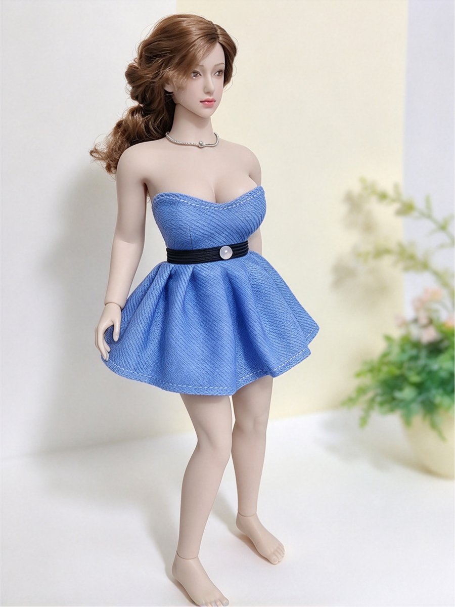 Abito da cocktail senza spalline blu donna scala 1/6 modello adatto 12'' TBLeague figure