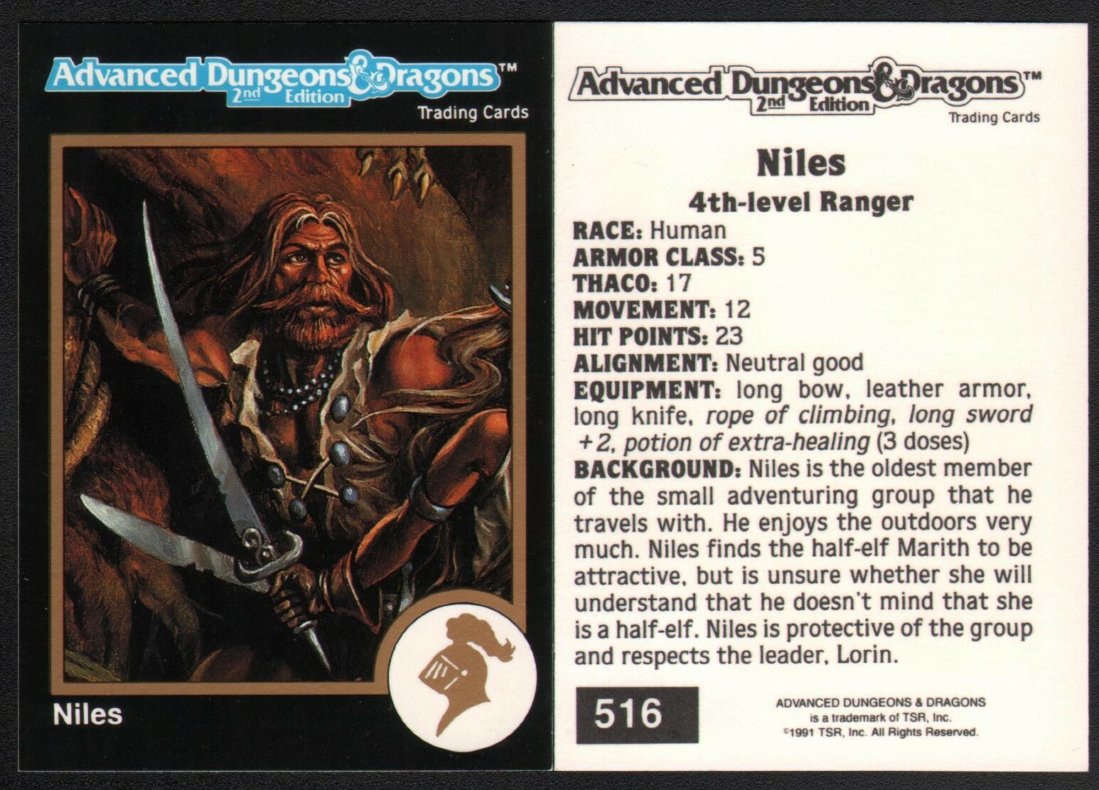 1991 TSR AD&D Gold Border RPG Fantasy Art Card #516 Dungeons & Dragons ~ Ranger