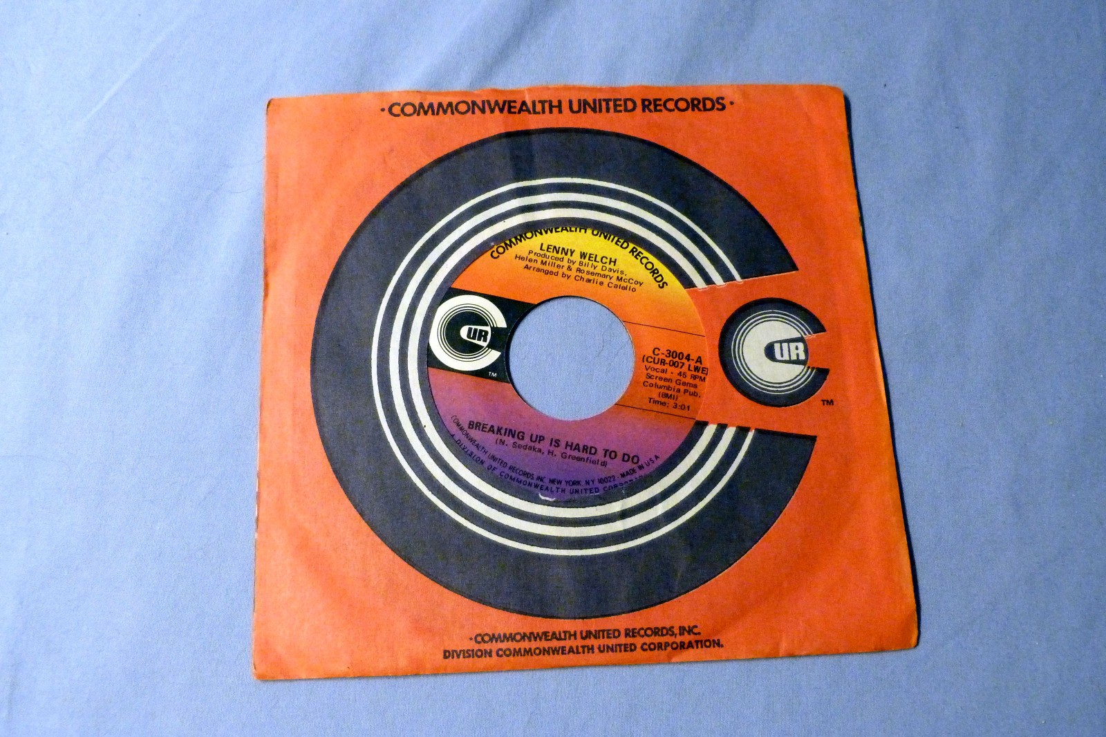 Lenny Welch - Breaking Up Is Hard To Do / Get Mommy To Come Back Home - 45 rpm