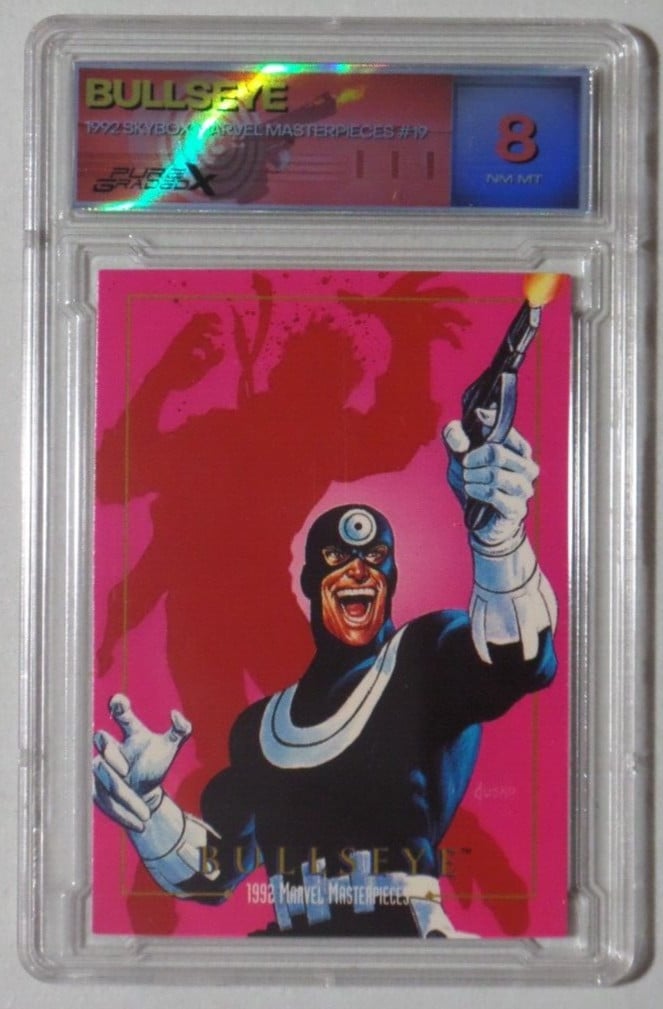 BULLSEYE 1992 Skybox Marvel Masterpieces 19 PURE GRADE X 8.0 Trading Card A709