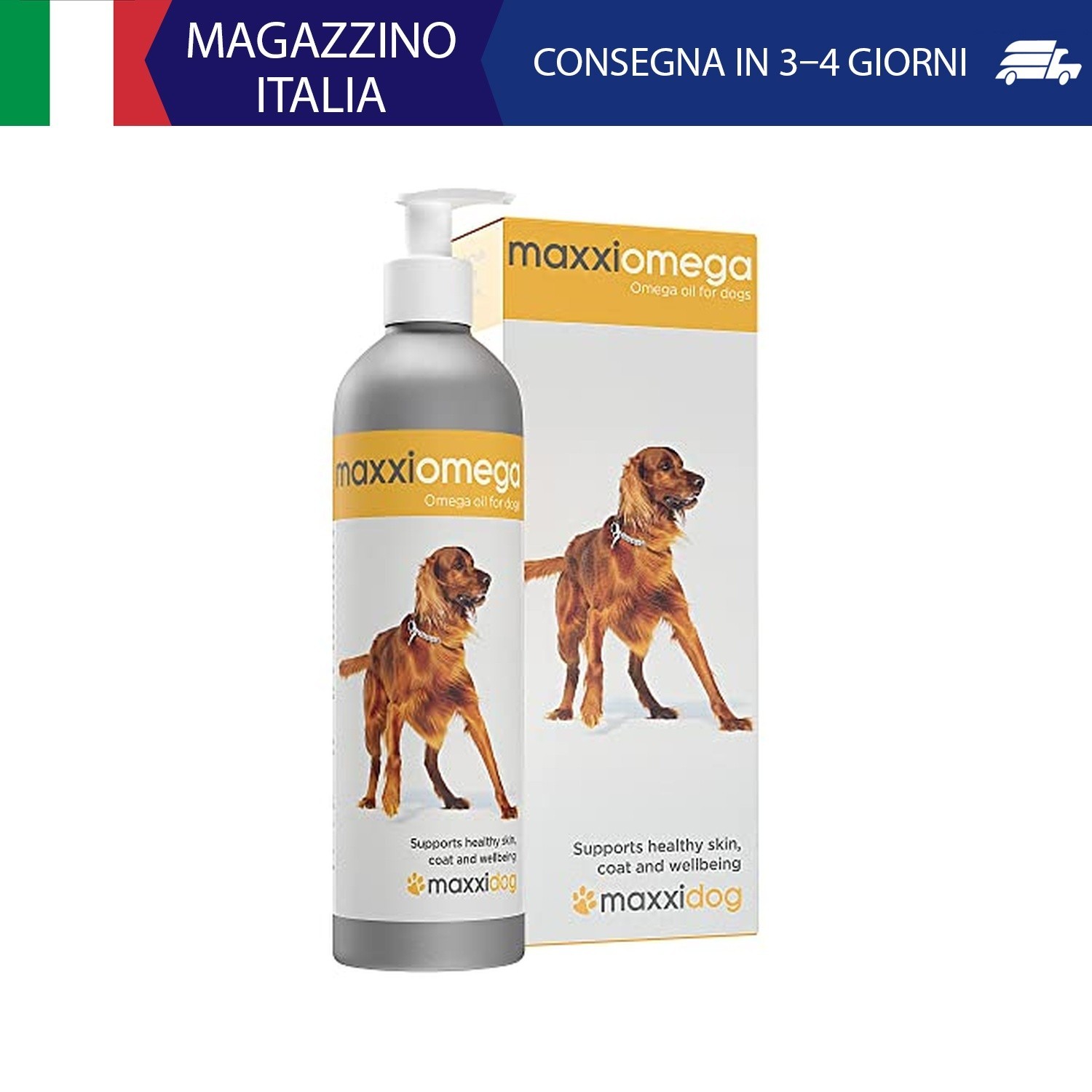 maxxiomega - Olio per Cani con Pratico Erogatore – Pelle Sana e Pelo Lucido – Om