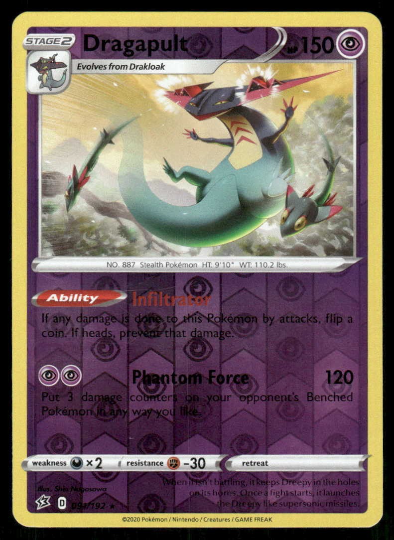 POKEMON DRAGAPULT REBEL CLASH 091/192 HOLO REVERSE HOLO R LP