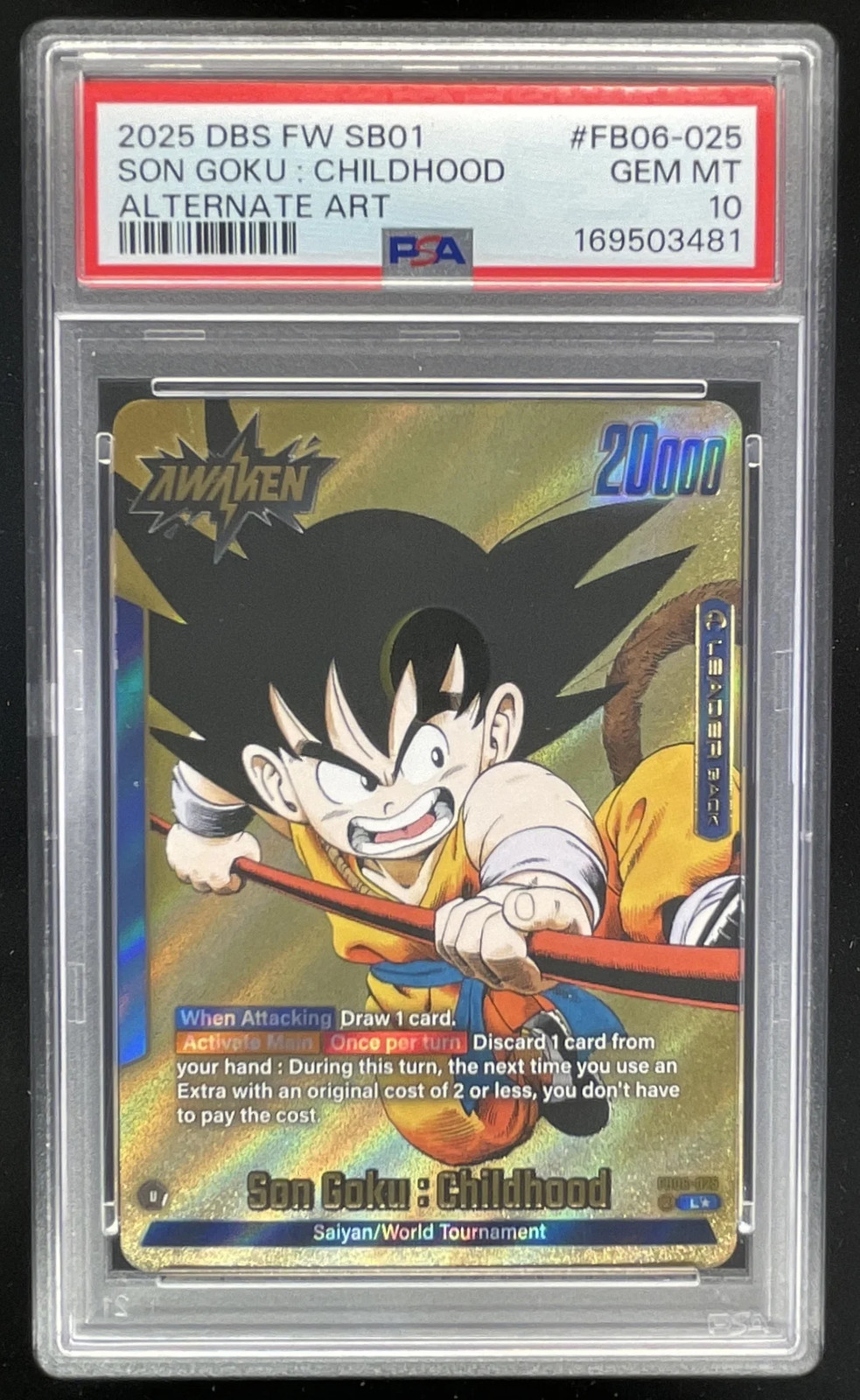 2025 Dragon Ball Super World Manga Son Goku arte infanzia oro PSA 10 #FB06-025