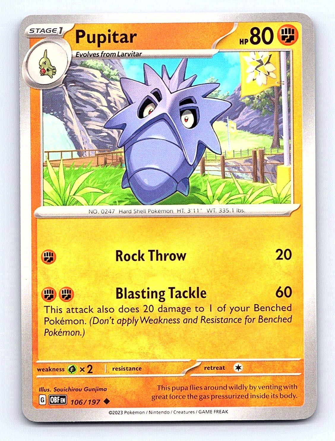 Pupitar 106/197 Fiamme Ossidiana Non Comuni Pokemon Quasi Come Nuovo