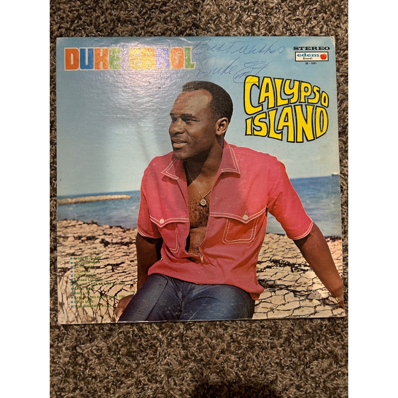 Duke Errol Calypso Island Signed Vinyl LP Edem Records ER-1001 Caribbean Stereo