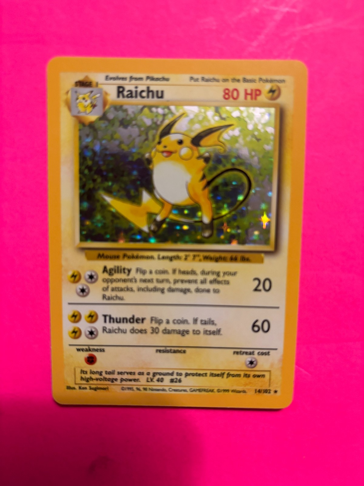 SPECIALE CARTA POKEMON -RAICHU HOLO SET BASE CARTA VINTAGE LOOK COOL!!