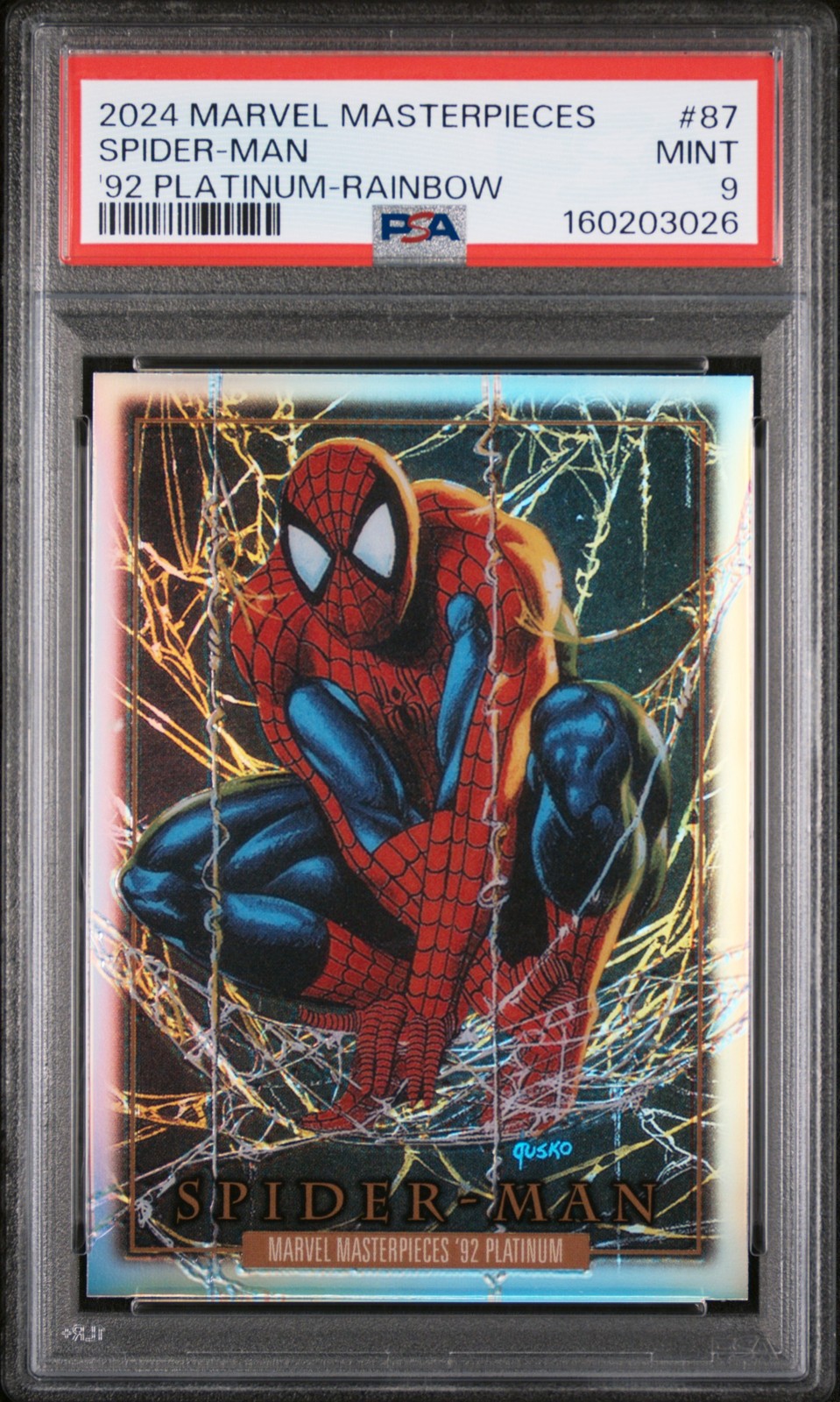 2024 UD MARVEL MASTERPIECES '92 PLATINUM RAINBOW #87 SPIDER-MAN PSA 9