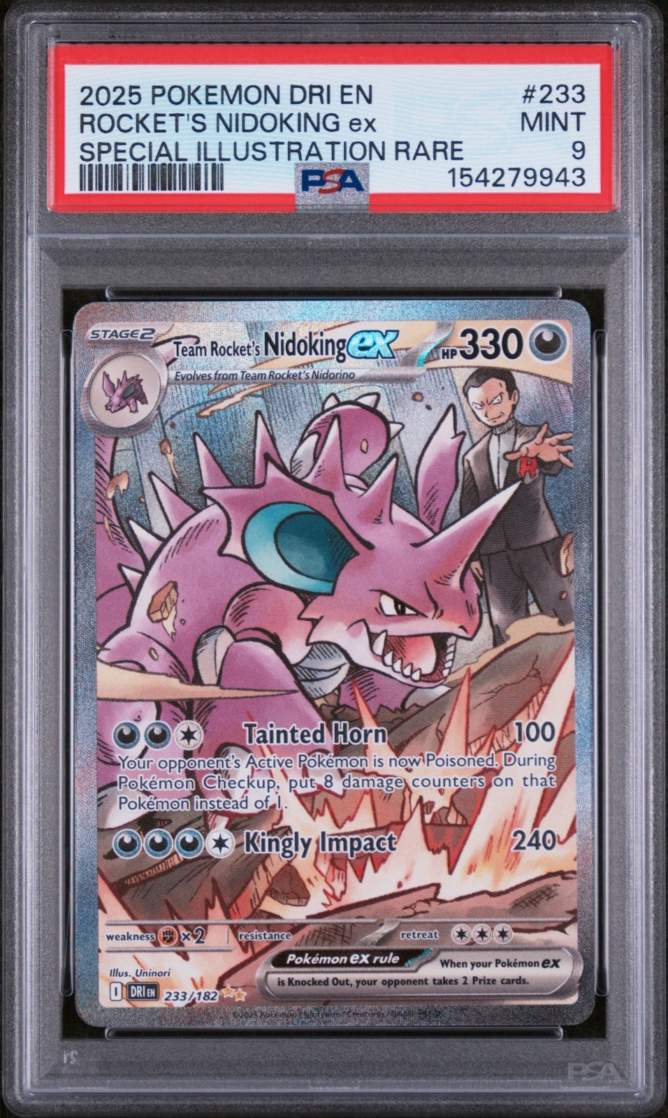 🚀👑 PSA 9 Team Rocket's Nidoking ex #233/182 SIR | Destination Rivals 2025